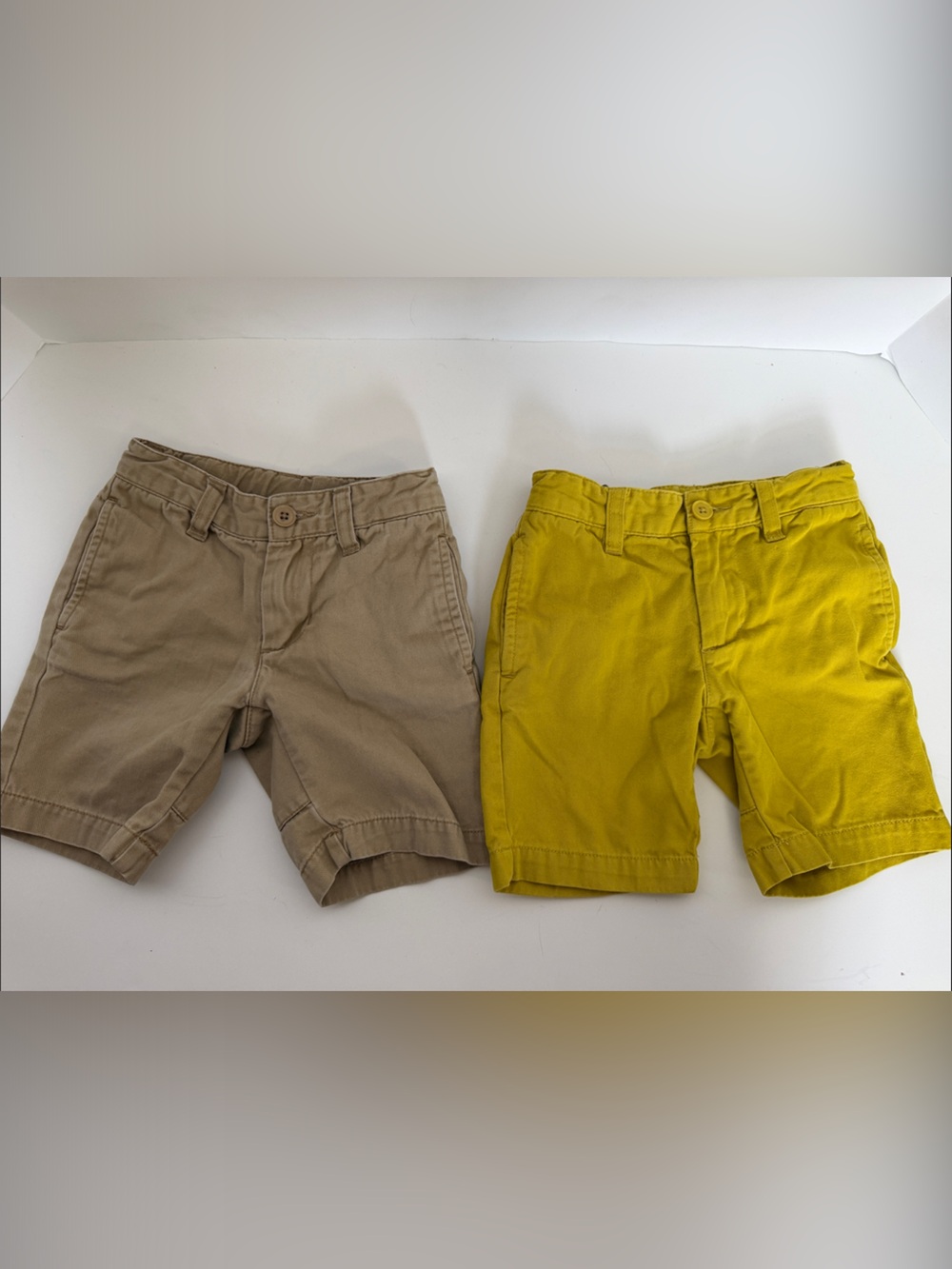 2 pair Tea Collection Kids Cotton Shorts size 2T - Yellow and Khaki adj waist